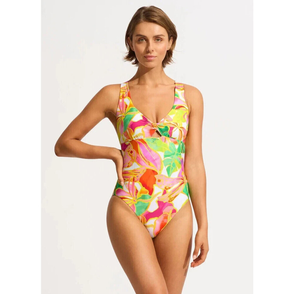 Seafolly Wonderland One-Piece Women's 10 Multicolor Tropical Twist Front APP2673